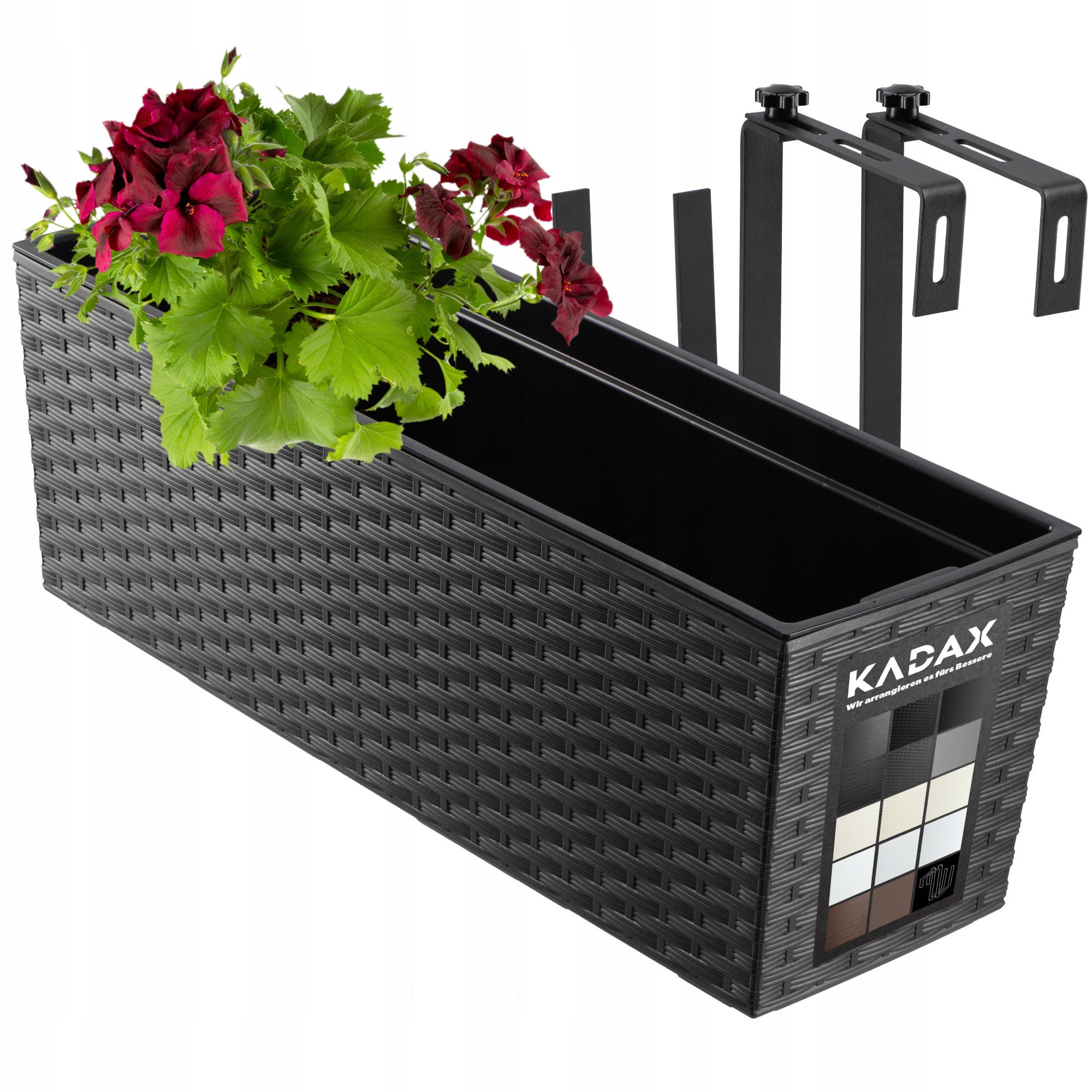 BLUMENKASTEN mit Einsatz und 2 Griffe 56 cm, Graphit - Graphitfarben, Kunststoff - KADAX