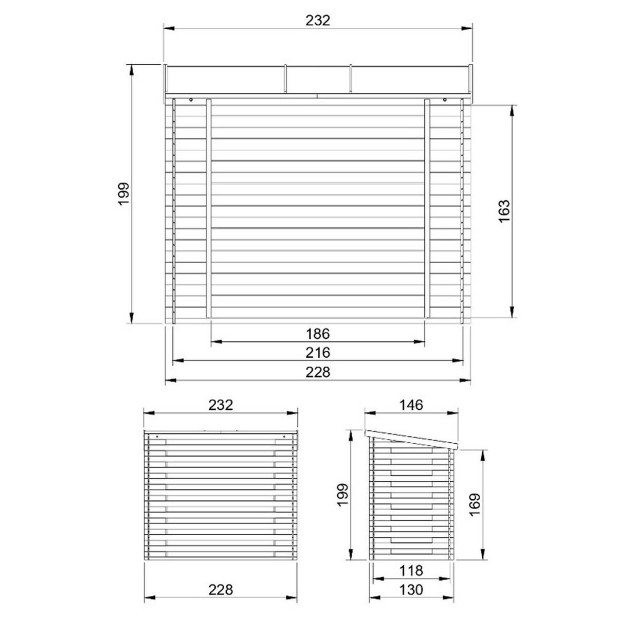 KAMINHOLZREGAL aus Holz 2,55 m², Brennholzunterstand mit Pultdach, ca. 4,3 m³ Brennholzkapazität, 232 x 146 x 199 cm (B x T x H) - Naturfarben, Holz (232/199/146cm) - Timbela