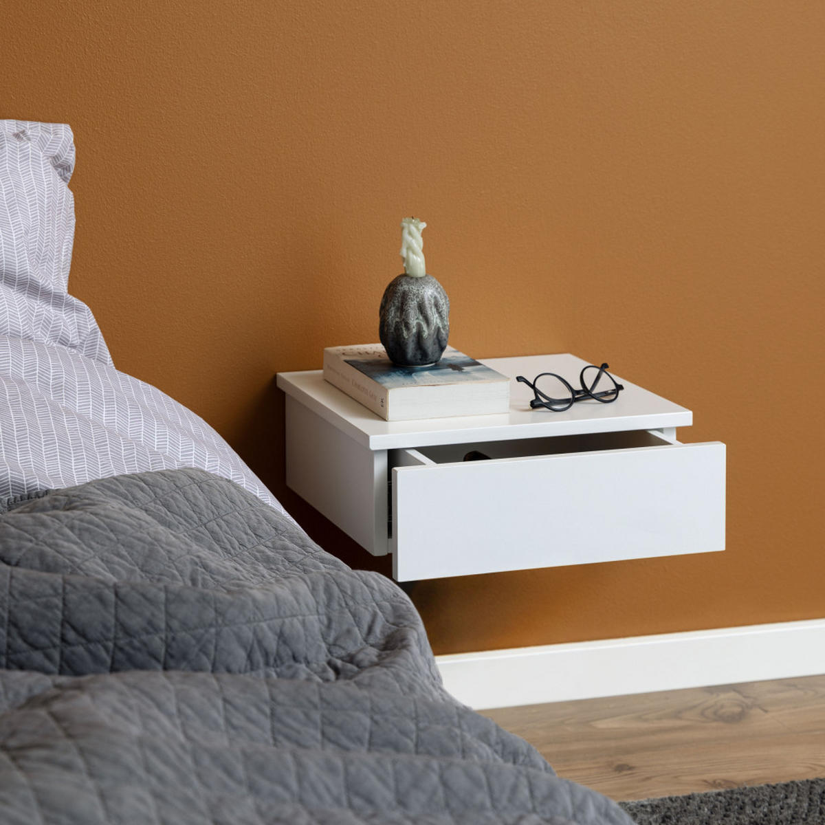 WAND-NACHTISCH mit 1 Schublade aus Holz - PUERTO - Weiss - Weiß, Holz (37/13/32cm) - Drawer