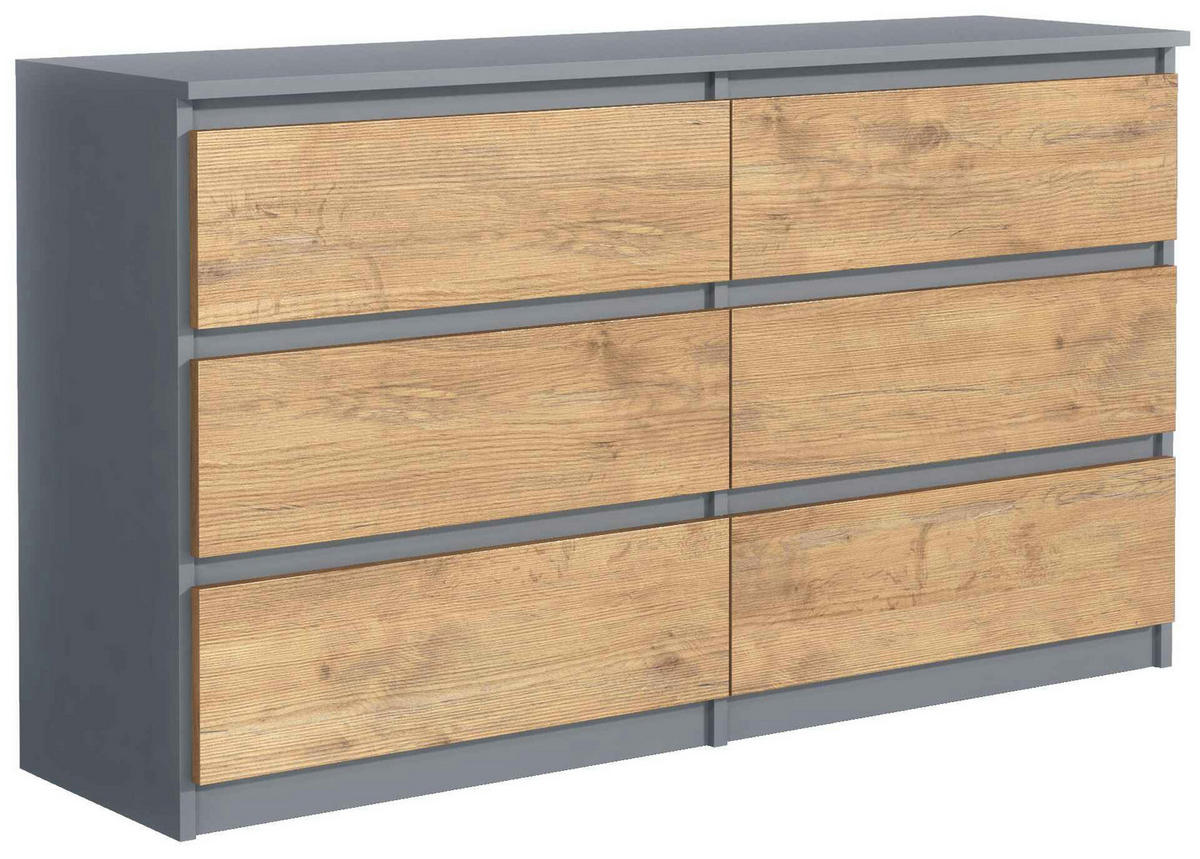KOMMODE NUDO 120/78,5/39cm mit 6 Schubladen Türen Anthrazit - Eichefarben/Anthrazit, Holzwerkstoff (120/78.5/39cm) - MASSENO