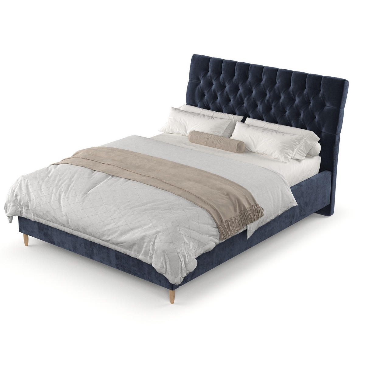 POLSTERBETT Lira 120/200 cm Marineblau im Lotta Stoff - Naturfarben/Dunkelblau, Holz/Holzwerkstoff (120/200cm) - AltaBeds