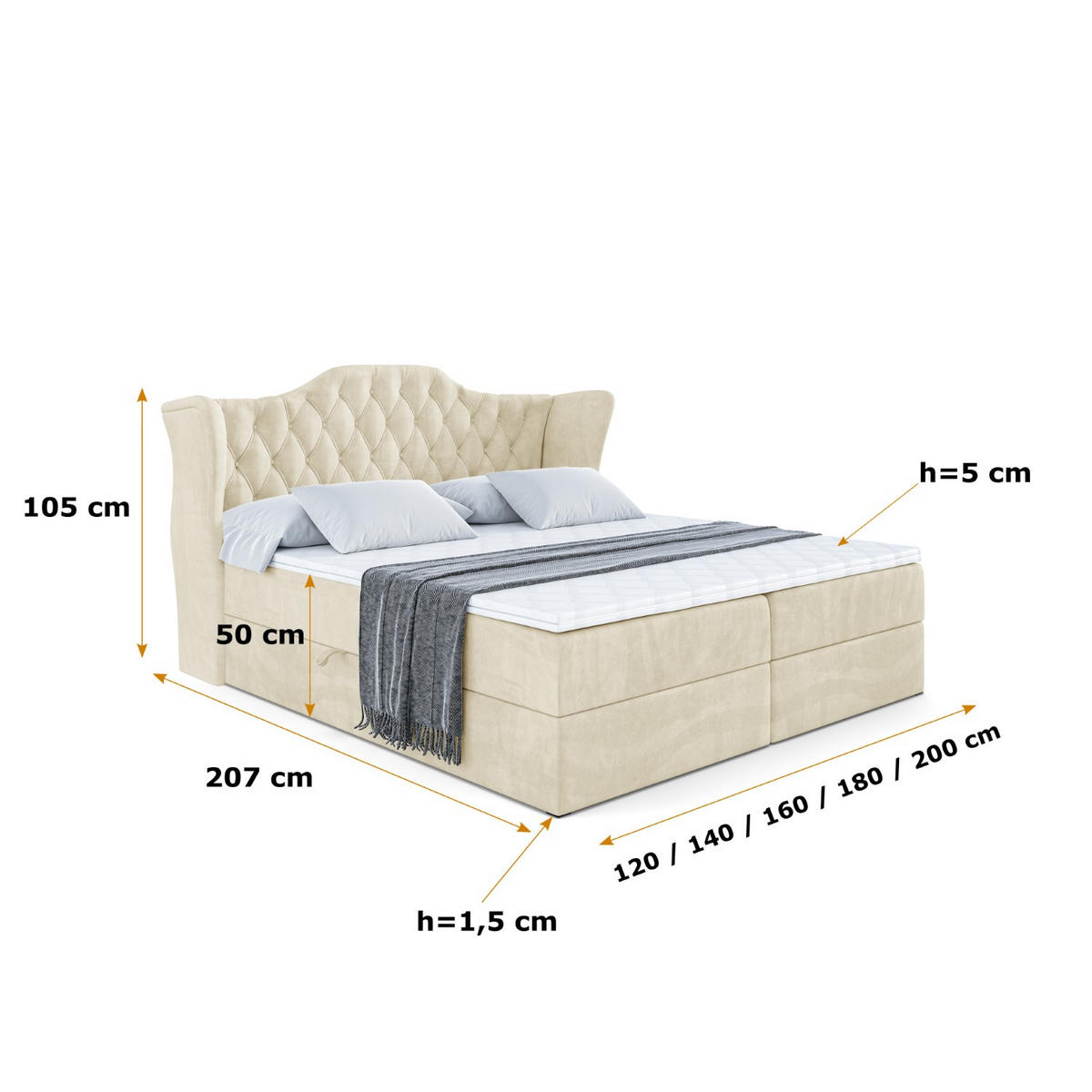 BOXBETT mit Matratze H4 und Lattenrost - VILA - 160x200 cm - H4 - Beige - Beige, Holzwerkstoff (160/200cm) - ALTDECOR