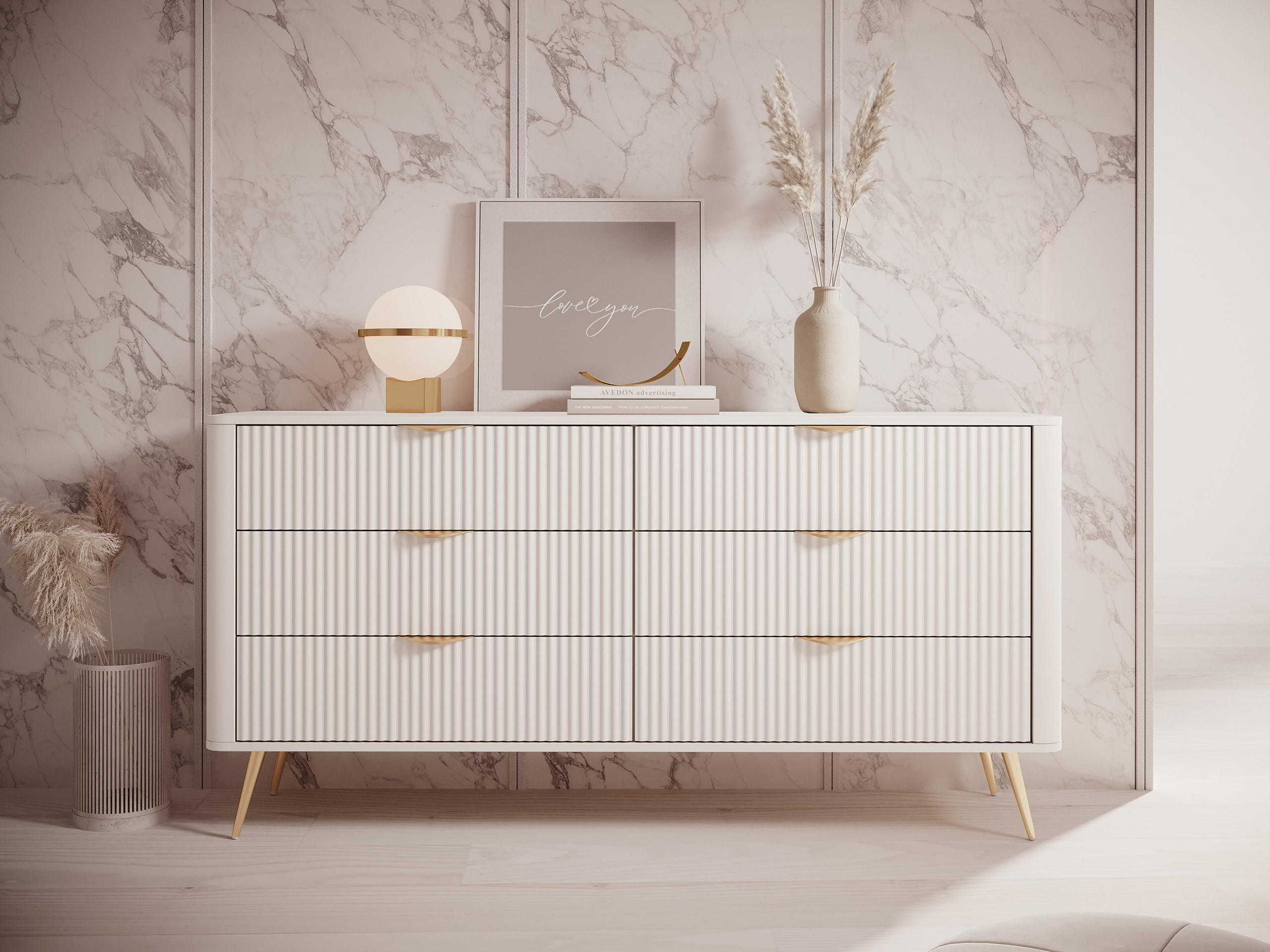 KOMMODE Lante 6S - Beige/Goldfarben, Holzwerkstoff/Metall (164/82/38cm) - MIRJAN24