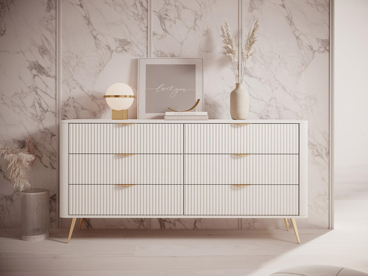 KOMMODE Lante 6S - Beige/Goldfarben, Holzwerkstoff/Metall (164/82/38cm) - MIRJAN24
