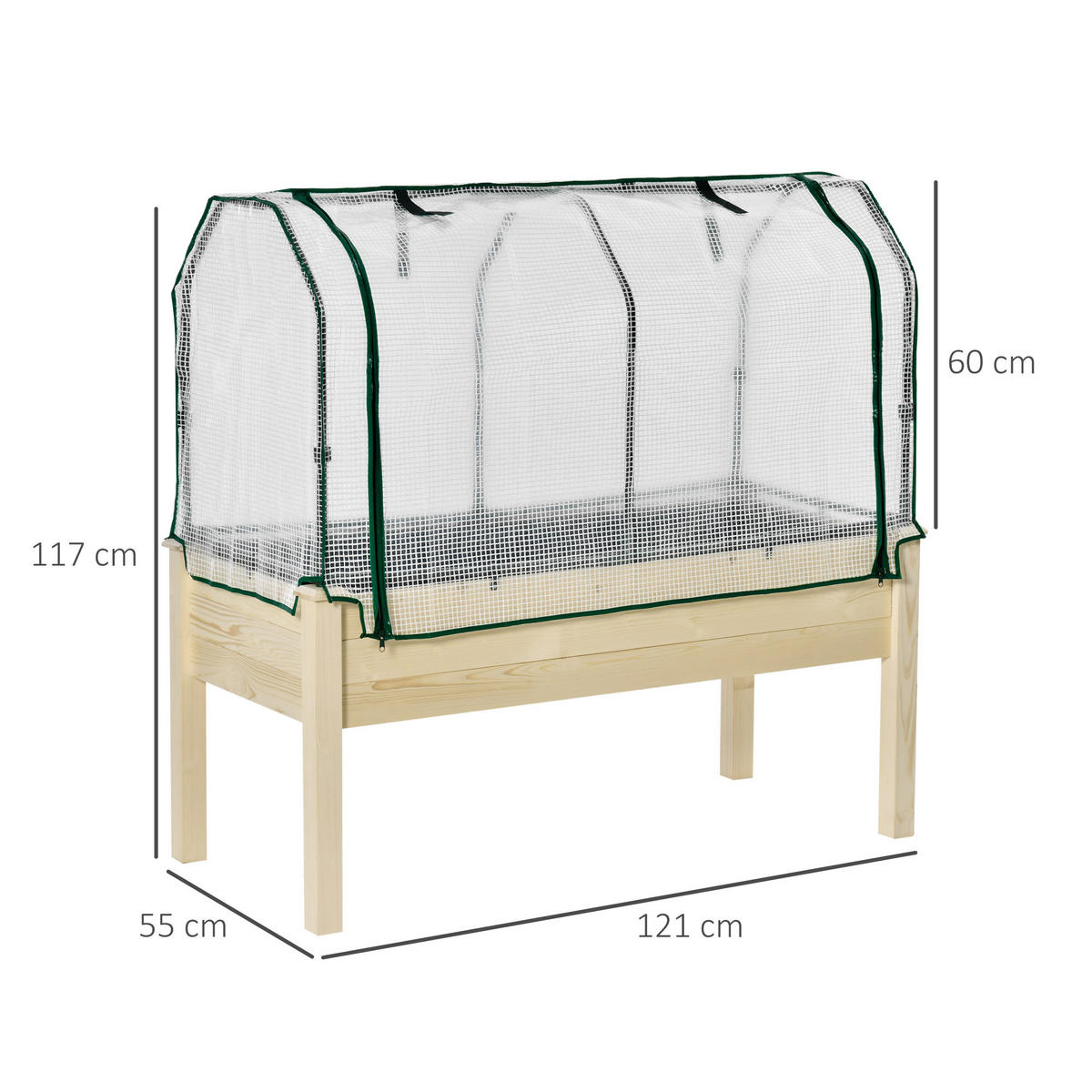 HOCHBEET Frühbeet mit Gewächshaus, Blumenkasten für Garten, Balkon, Tannenholz, Natur - Fichtefarben, Holz/Kunststoff (55/117/121cm) - Outsunny