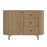 SIDEBOARD Halay Eiche Cremona, 1 Tür & 3 Schubladen Moderne Rillenstruktur 123 cm - Eichefarben/Schwarz, Holzwerkstoff/Metall (123/85.4/42.3cm) - AX Living