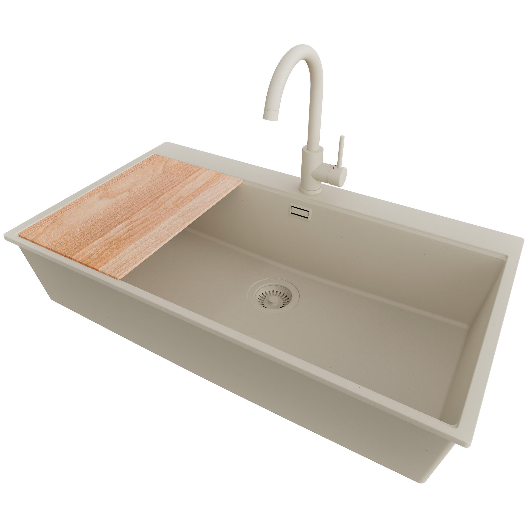GRANITSPÜLE Oslo, 4-er set Alles Beige 88/50 cm, 1 Becken + Küchenarmatur 32/20 cm + Ablauf-Set + Schneidebrett ab 90er Unterschrank - Beige, Kunststoff (88/20/50cm) - Primagran