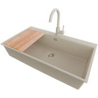 GRANITSPÜLE Oslo, 4-er set Alles Beige 88/50 cm, 1 Becken + Küchenarmatur 32/20 cm + Ablauf-Set + Schneidebrett ab 90er Unterschrank - Beige, Kunststoff (88/20/50cm) - Primagran