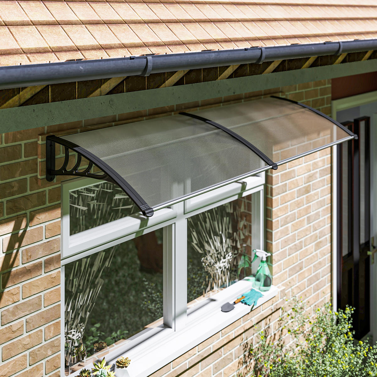 PULTVORDACH Vordach für Haustür 75x195x23 cm 5mm Polycarbonat Alu Transparent - Multicolor, Kunststoff (195/23/75cm) - Outsunny
