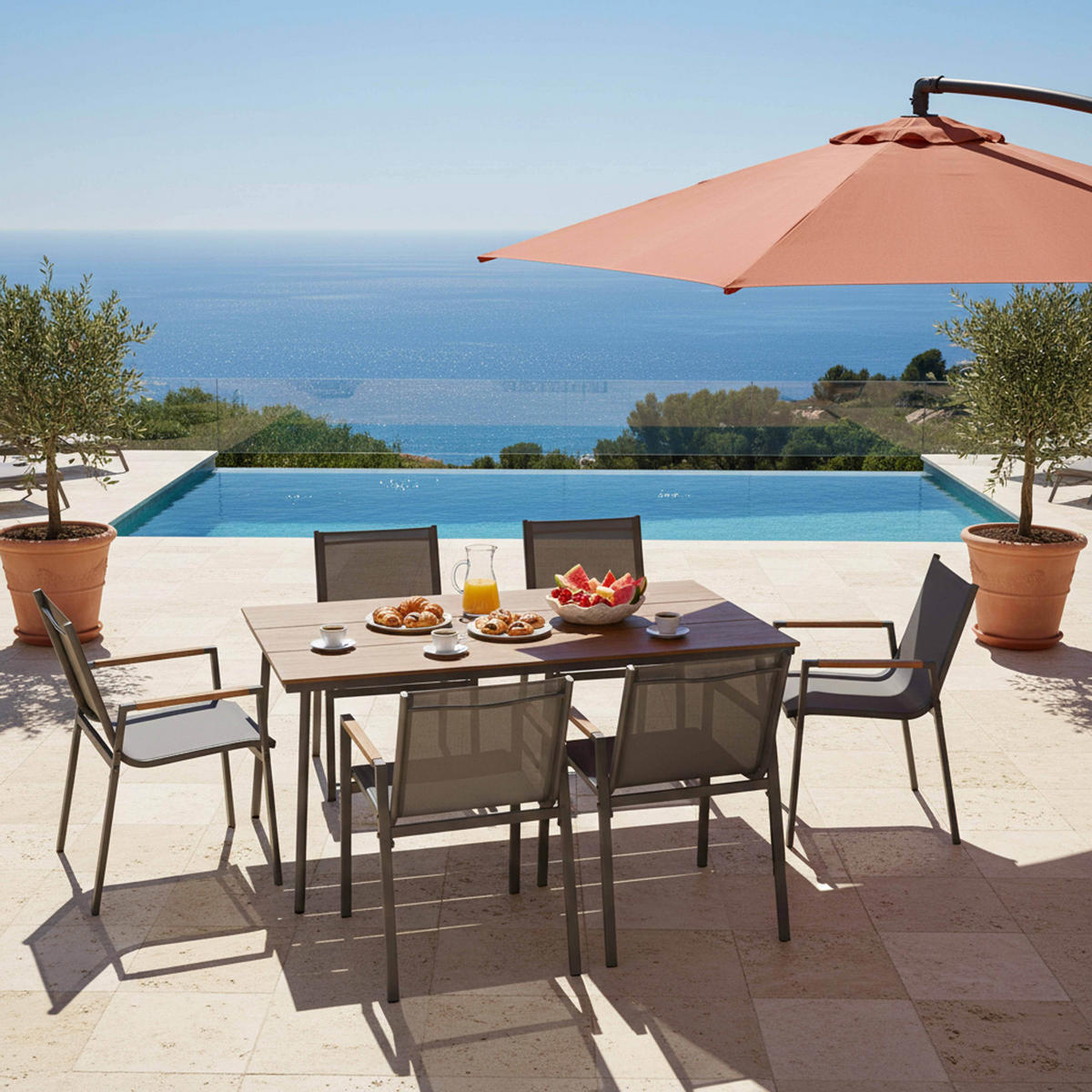 GARTENSET 7-tlg., Grau - Grau, Metall - Oviala