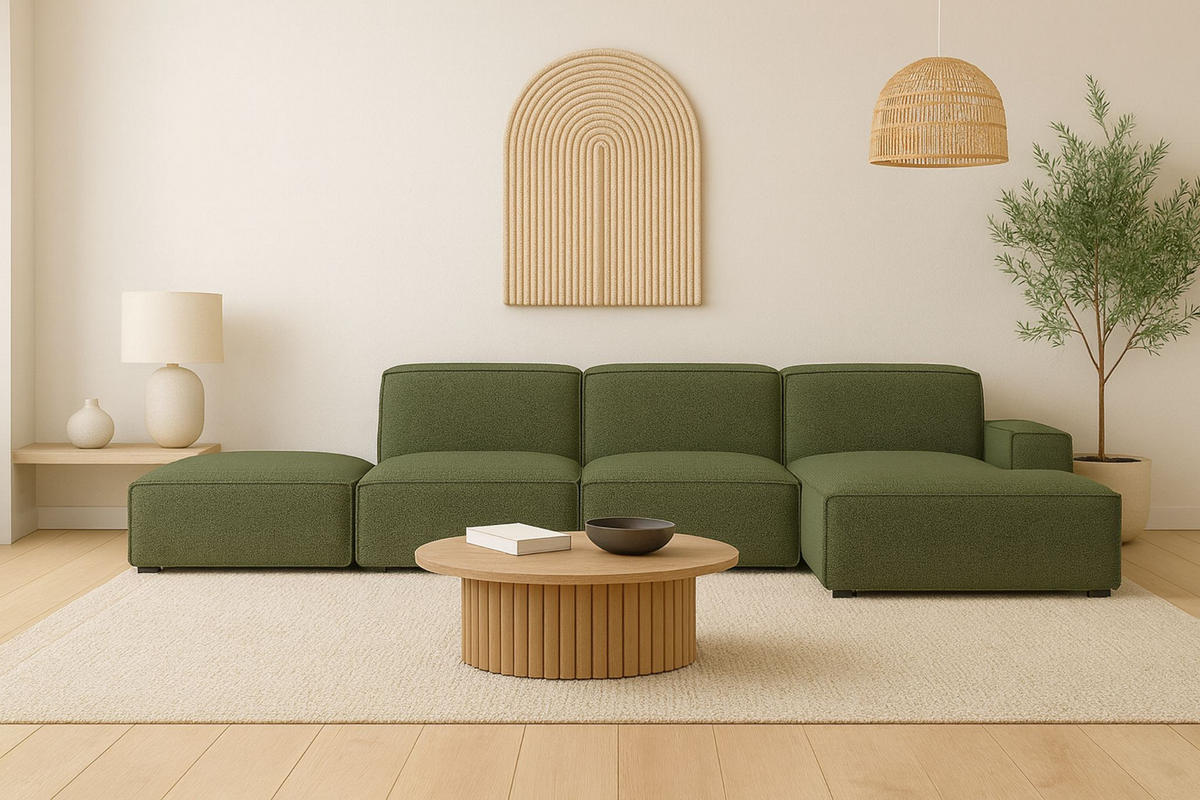 ECKSOFA Cursal L-Form, Stoff Artico, Moss + Hocker, Rechts - Grün, Holz (341/166cm) - Kaiser Möbel