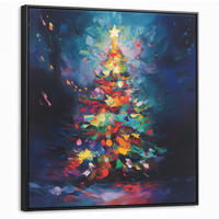 LEINWAND Bilder mit Rahmen - Weihnachtsbaum - Weihnachten - Abstrakt - Farbenfroh - 90x90 - Multicolor, Textil (90/90cm) - MuchoWow