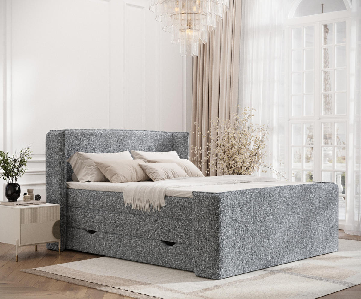 BOXSPRINGBETT Freeland Grau 180/200 cm mit Matratze und Topper - Schwarz/Grau, Holz/Holzwerkstoff (180/200cm) - Maison de Reve