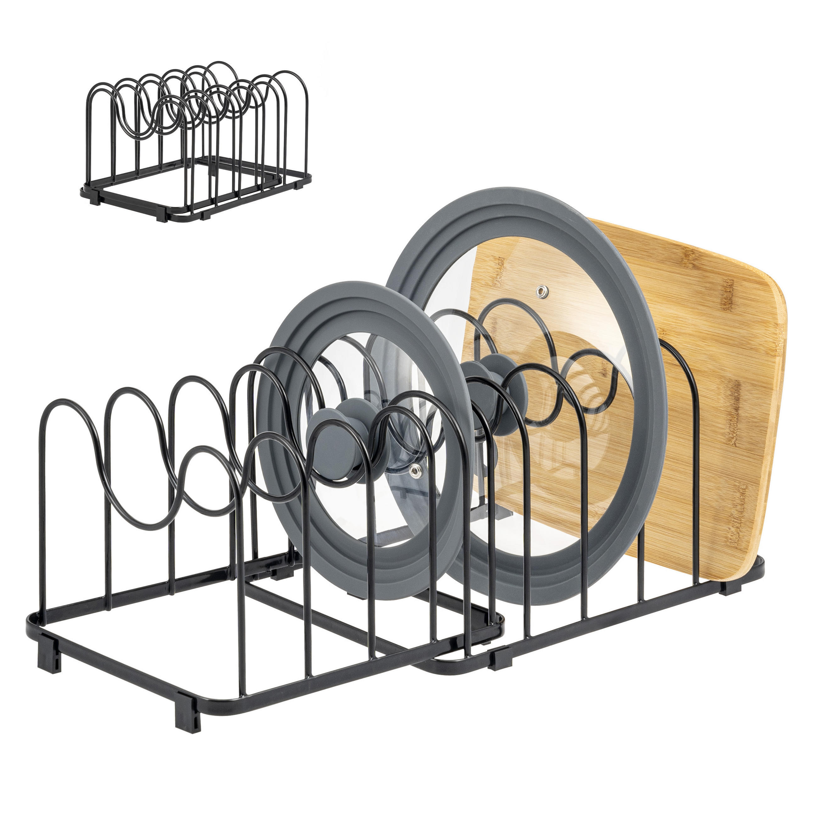 TOPFDECKELHALTER 2er Set, schwarz - Schwarz, Metall (58/18/22cm) - eluno