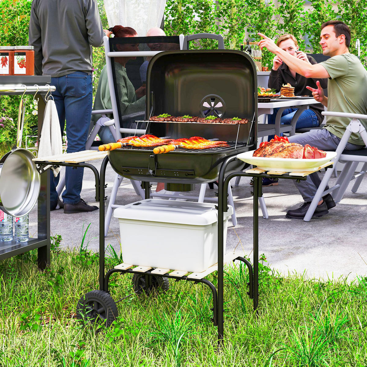 HOLZKOHLEGRILL Schwarz 98.0/54.0/91.0 cm - Schwarz, Metall (54/91/98cm)