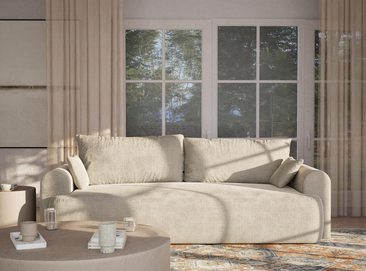 SOFA MIT SCHLAFFUNKTION Toluca Beige grau Chenille-Stoff - Greige/Schwarz, Holz/Holzwerkstoff (247/69/90cm) - Maison de Reve