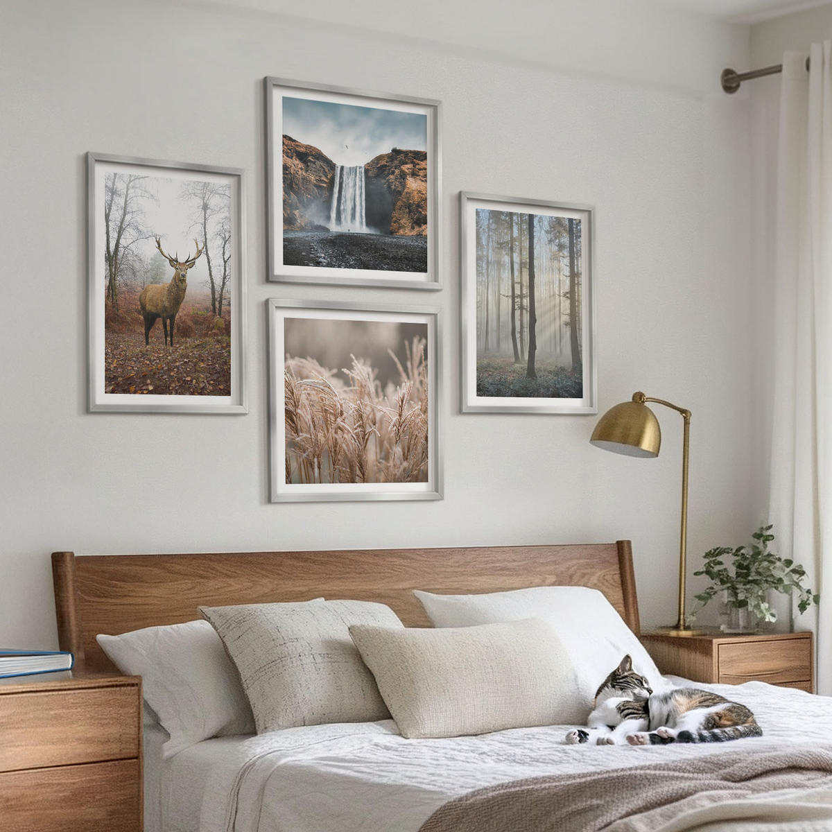 WANDBILDER 4er Set - 50x50 cm & 40x60 cm Silberner Rahmen - Waldlandschaften der Wildnis - Silberfarben, Kunststoff (50/50cm) - ArtPrintCave