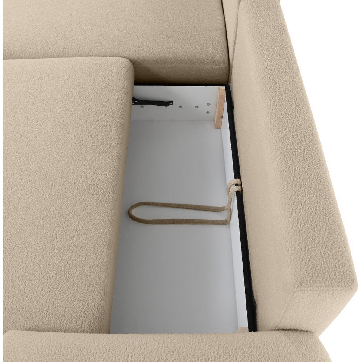 WOHNLANDSCHAFT Noel mit Schlaffunktion, Dunkelbeige, Bouclé-Stoff - Cappuccino, Holzwerkstoff (375/93/163cm) - Beautysofa