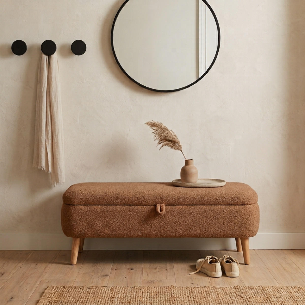 90CM široká froté úložná lavice - BEN - hnědá, kompozitní dřevo (30/45/26cm) - Calicosy
