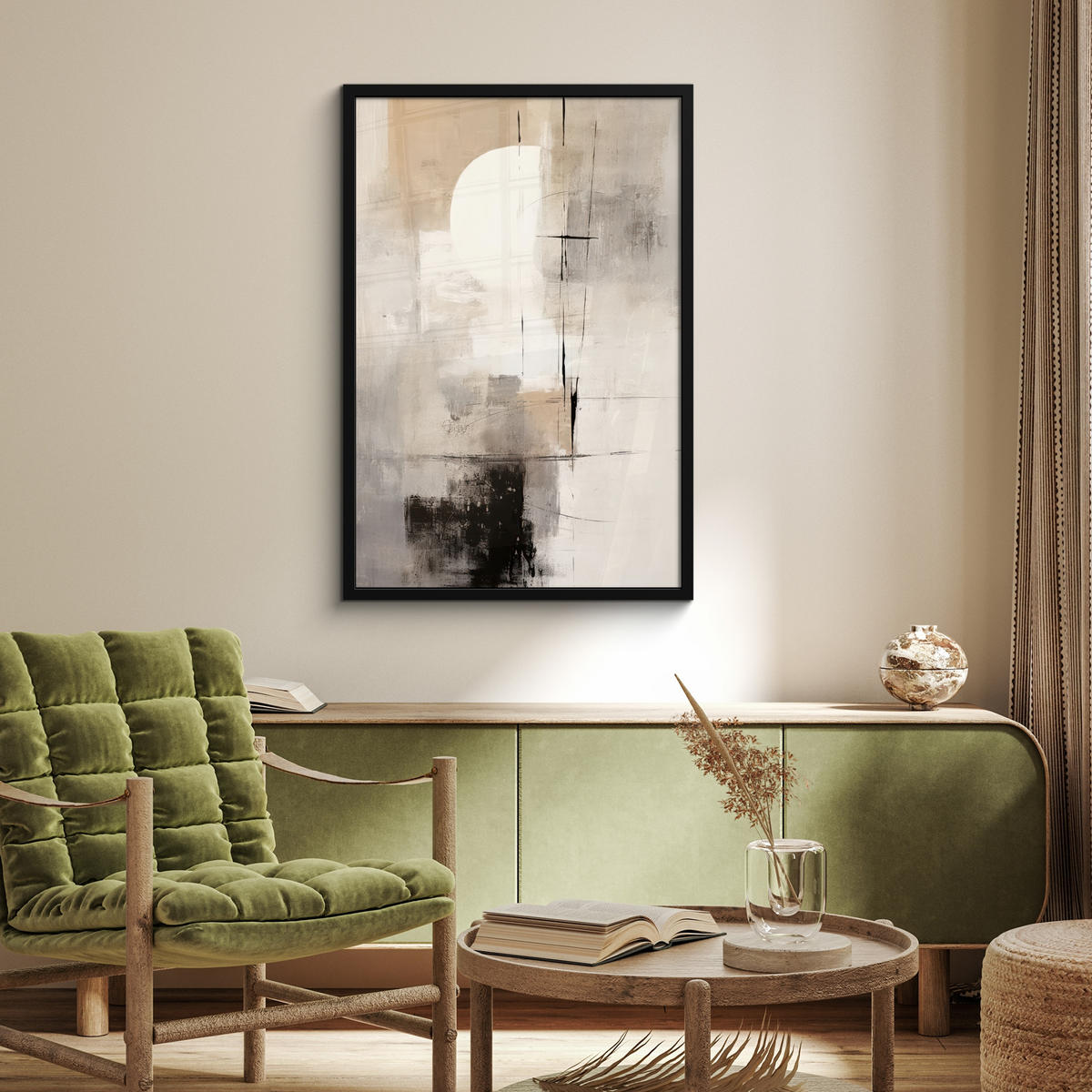 ZARÁMOVANÝ PLAGÁT Abstraktné - Umenie - Sivé 60x90 cm - svetlosivá, papier (60/90cm) - MuchoWow