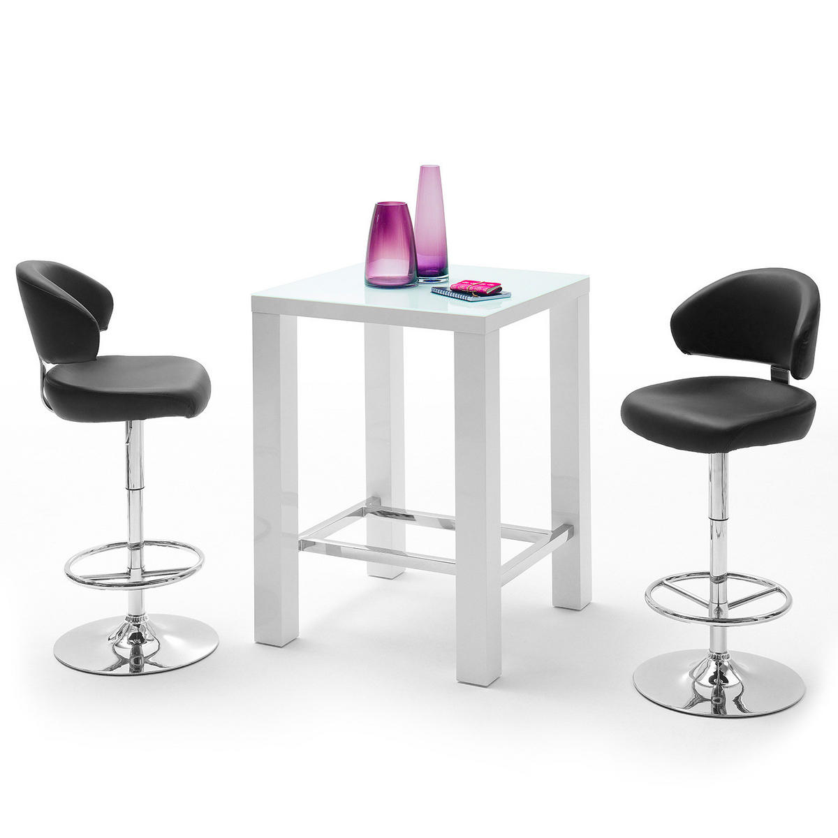 BARTISCH - Glas / Metall - Hochglanz Weiß / Chrom - Weiß, Glas/Holzwerkstoff (80/80/107cm) - home24