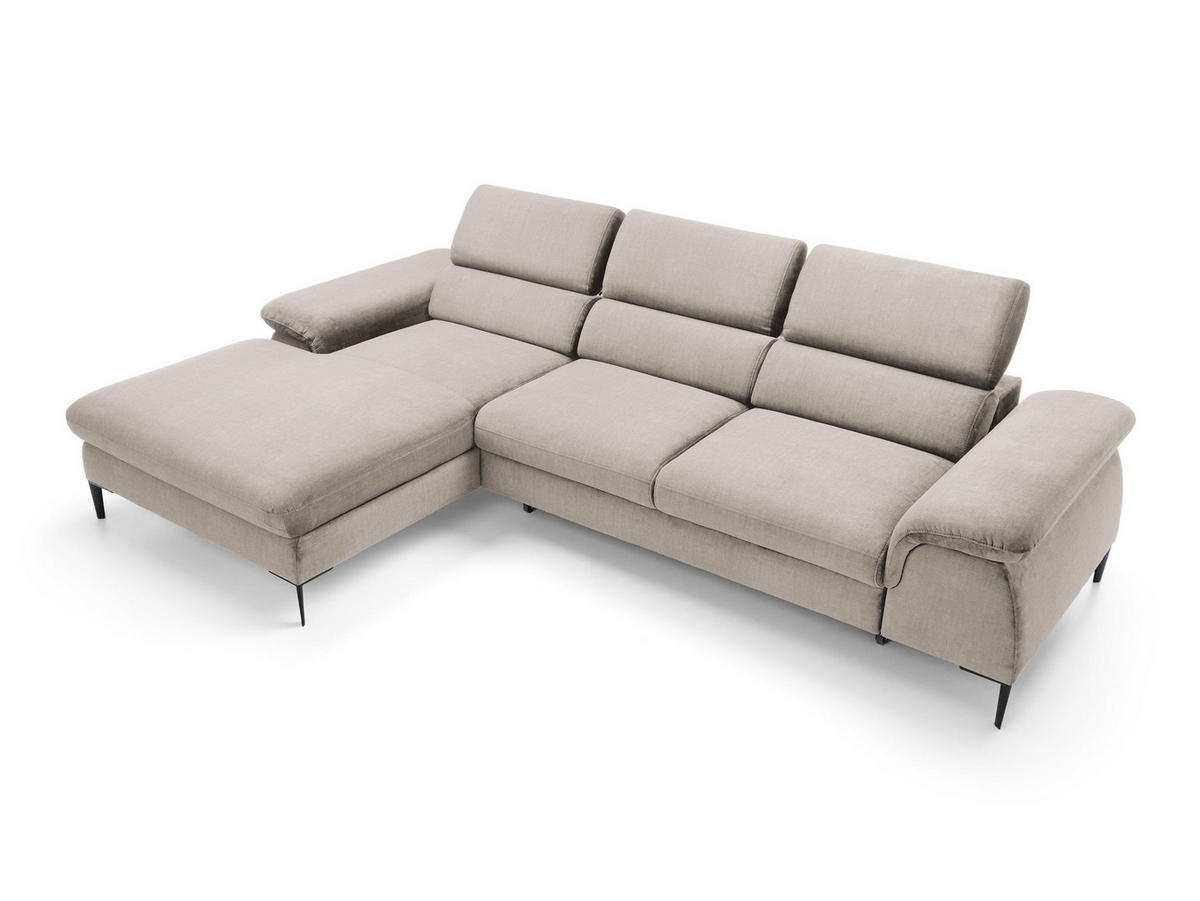 ECKSOFA MESTO Beige Velours-Stoff mit Schlaffunktion - Beige, Holz (288/182cm) - MASSENO
