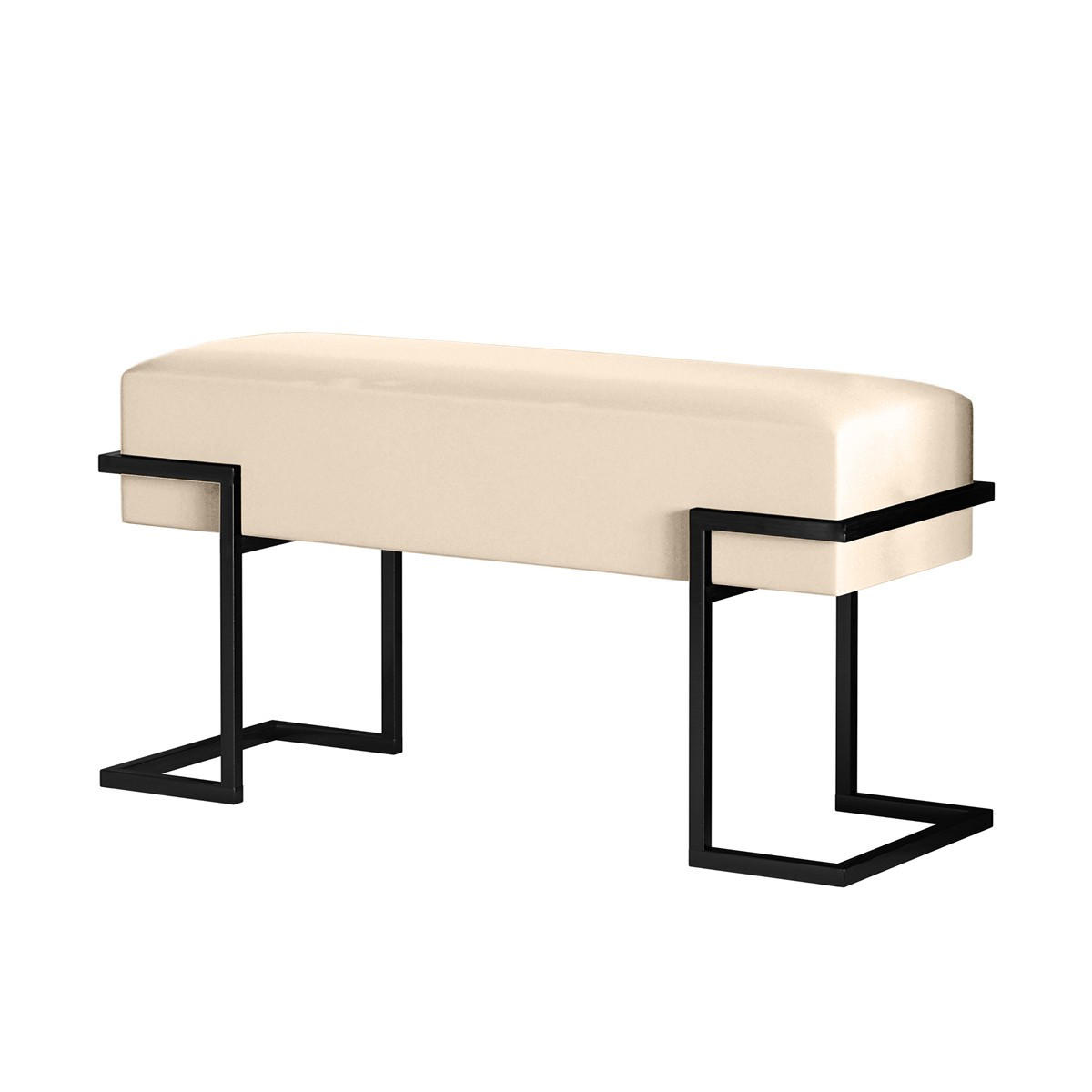 POLSTERBANK CELY 80 cm, Hellbeige, Schwarzes Gestell, Samtstoff - Creme/Schwarz, Textil/Metall (80/42/34cm) - Bettso