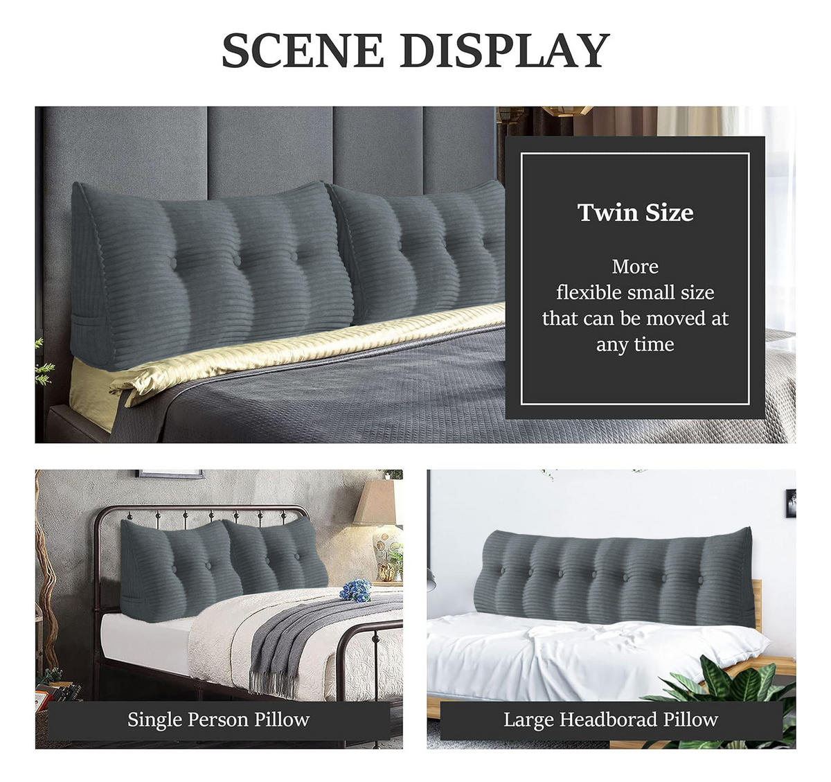 RÜCKENKISSEN für Bett Kord Grau 160 cm - Grau, Textil (50/160cm) - Vercart