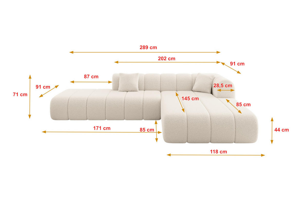 ROHOVÁ SEDAČKA s otomanem, pravá BILA-L 289x176x71 Tmavě béžová Buklé - kapučínová/černá, kompozitní dřevo/textil (289/176cm) - ALTDECOR