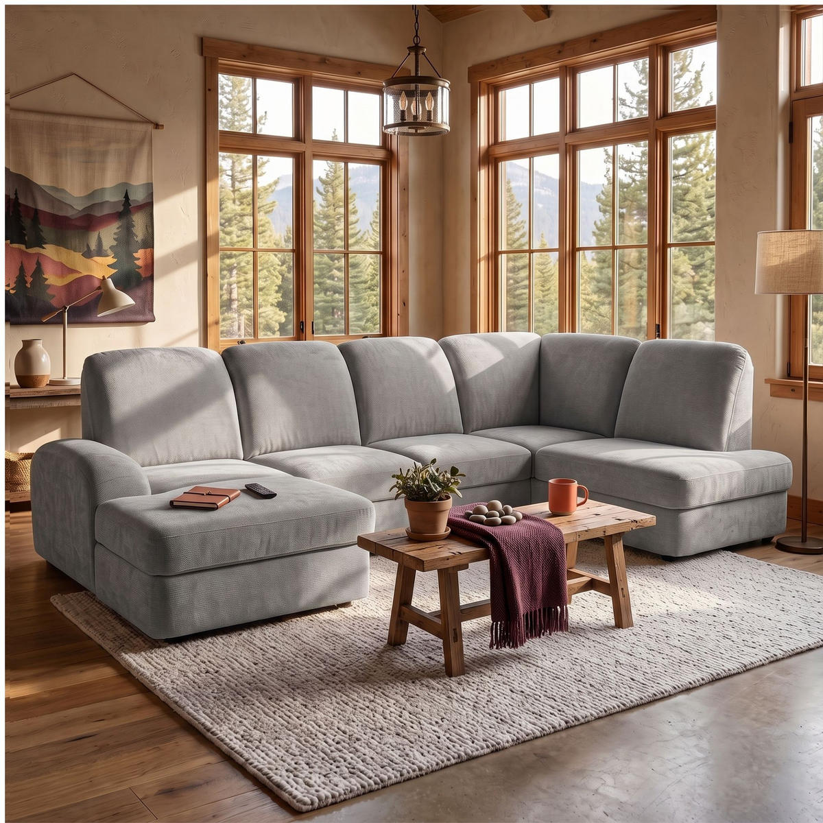 ECKSOFA VIBE U Rechts mit Schlaffunktion 129x263 Chenille Grau - Schwarz/Grau, Holz/Kunststoff (186/102/280cm) - Muffo