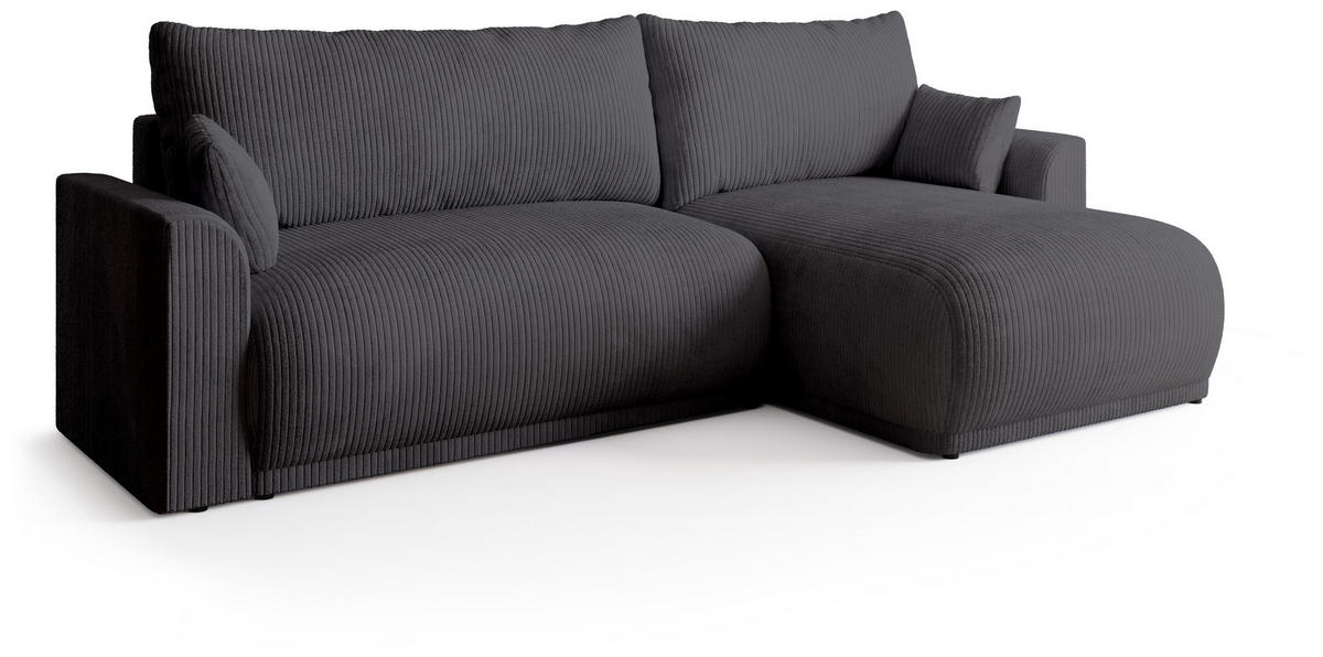 ECKSOFA MORENO mit Schlaffunktion Grau Cord - Grau, Textil (262/160cm) - Bromarkt
