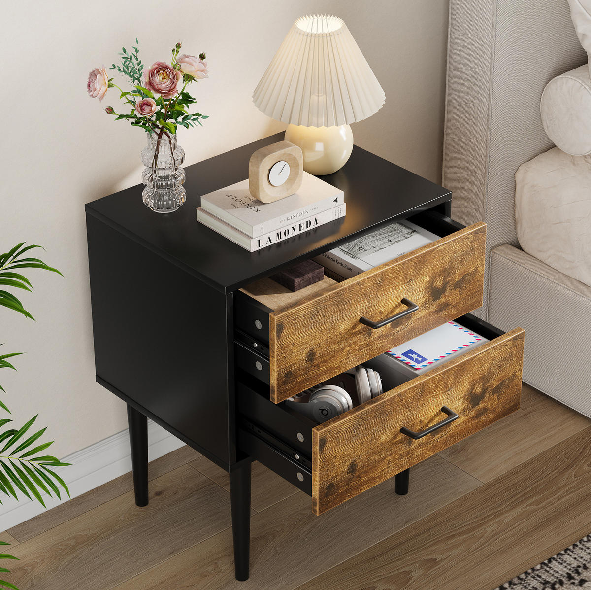 NACHTTISCH mit 2 Schubladen 51/38/66 cm in Antikbraun im Retro-Industrial-Stil - Braun, Holzwerkstoff (38/66/51cm) - BEAOK
