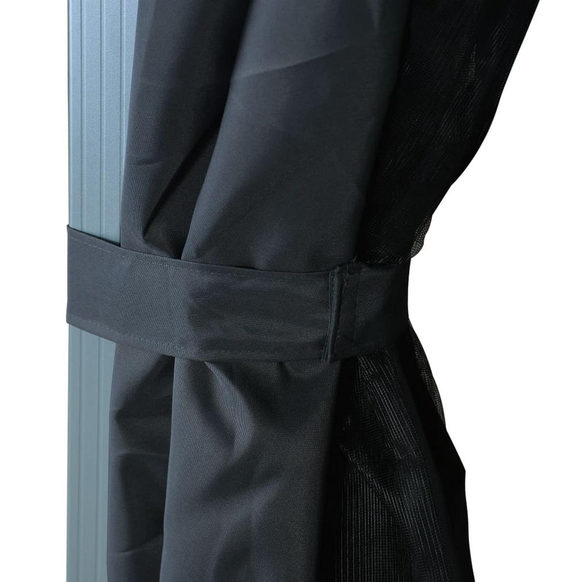 GARTENPAVILLON mit Vorhängen und LED-Lichterkette, 3/3/2,7 m, aus Aluminium, Anthrazit - Anthrazit, Textil (300/270/300cm) - vidaXL