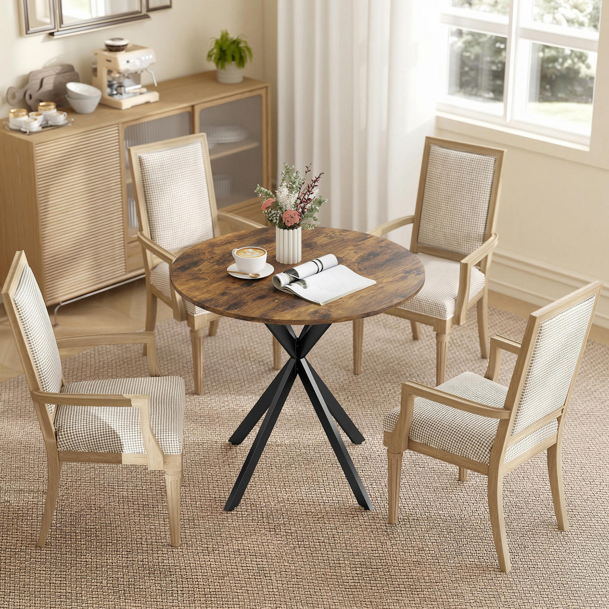 KÜCHENTISCH rund Braun 80/80/75 cm - Schwarz/Braun, Metall (80/80/75cm) - HOMCOM