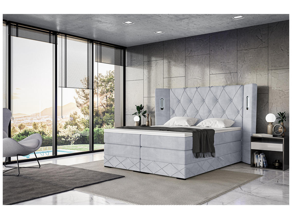 BOXSPRINGBETT Manuel - Hellgrau/Schwarz, Holzwerkstoff/Textil (160/200cm) - Meblini