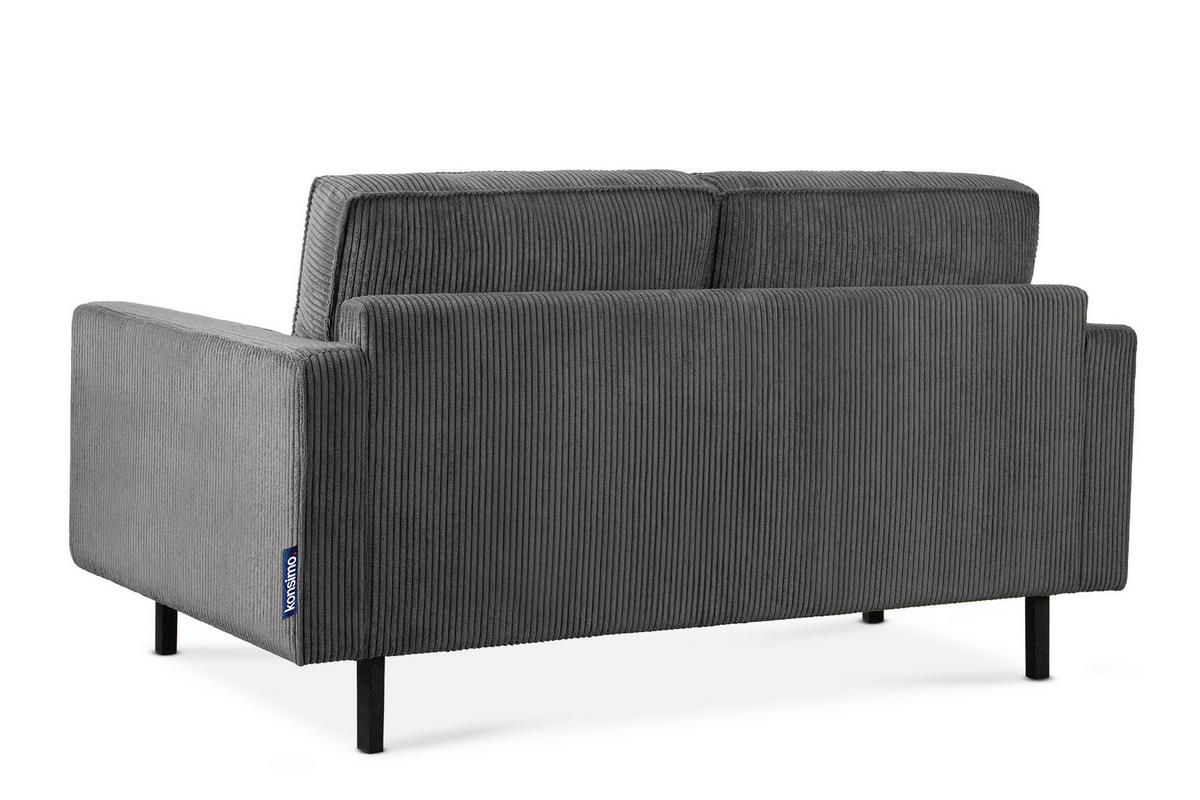 2-SITZER-SOFA INVIA Klassische-Stil mit Armlehnen, Feinkord-Stoff, Grau - Schwarz/Grau, Textil (164/87/98cm) - KONSIMO®