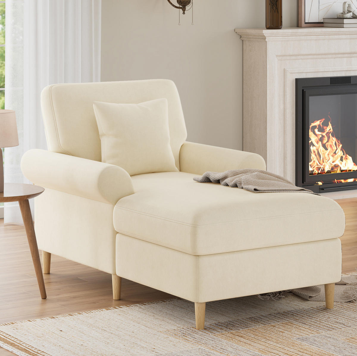 RELAXSESSEL Samt mit Liegefunktion und Kissen 133/87/90 cm Beige - Beige, Kunststoff/Textil (87/90/133cm) - Redom