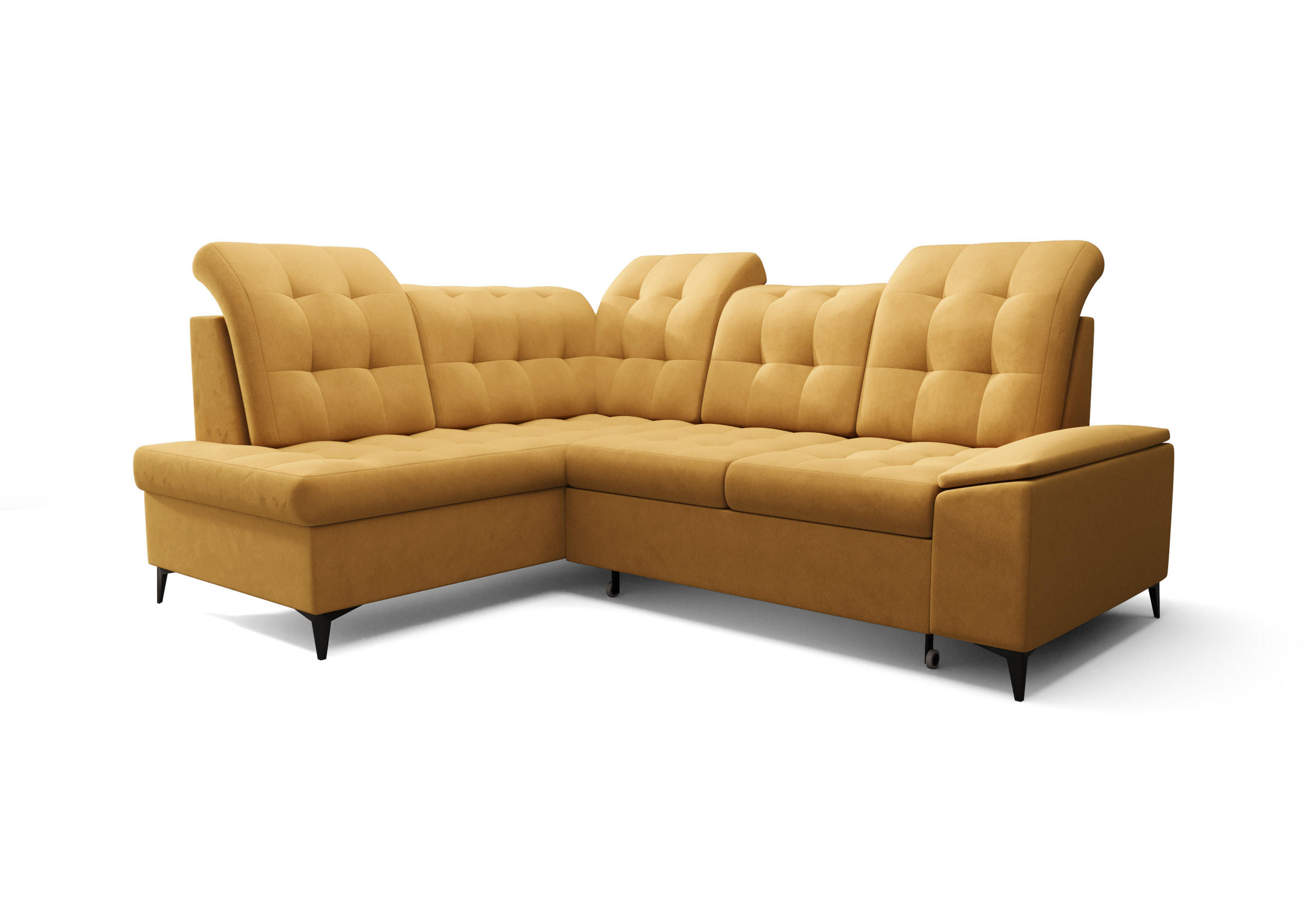 ECKSOFA KONGO RBN16, Eckcouch in L-Form mit Schlaffunktion, Farbe: Gelb, Velourstoff, Ottomane Links - Gelb, Textil (268/210cm) - O-Sofa