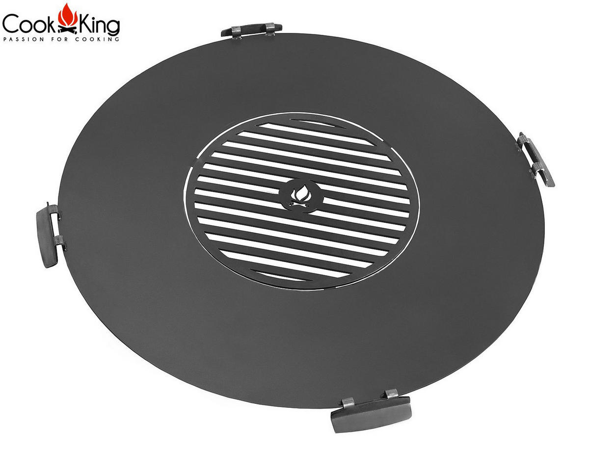 GRILLPLATTE für Feuerschale 82 cm mit Grillrost 40 cm und 4 Griffen - Schwarz, Metall (82/1/82cm) - Cook King