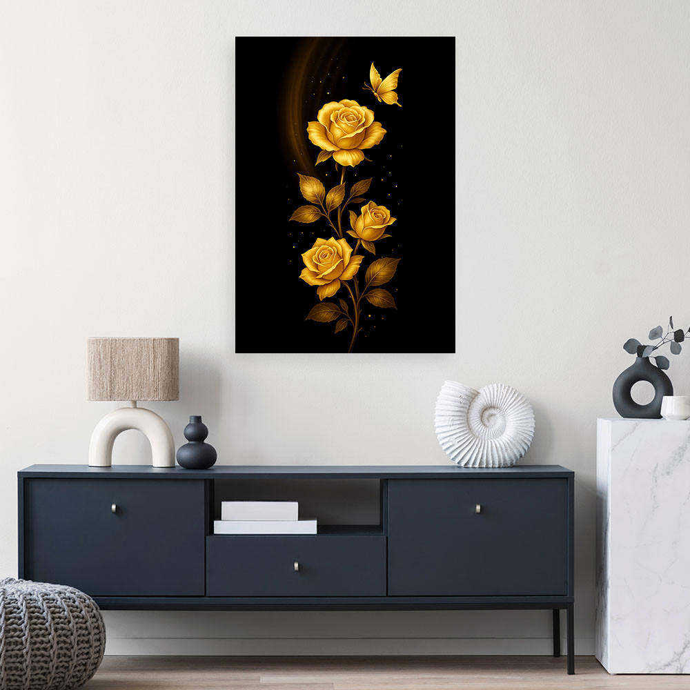 LEINWANDBILD Blumen Goldene Rosen 80x120cm - Goldfarben, Textil (80/120cm) - Feeby