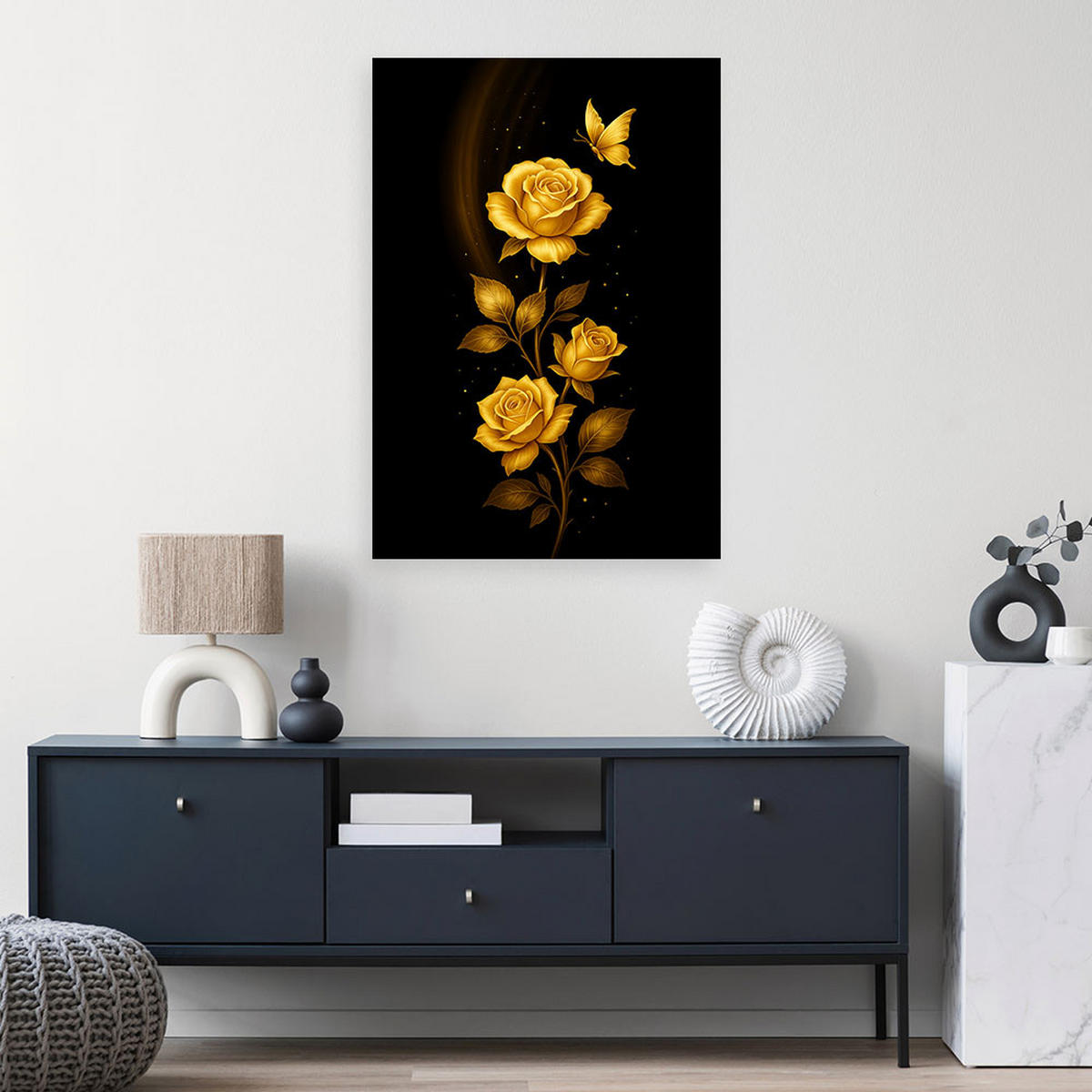 LEINWANDBILD Blumen Goldene Rosen 80x120cm - Goldfarben, Textil (80/120cm) - Feeby