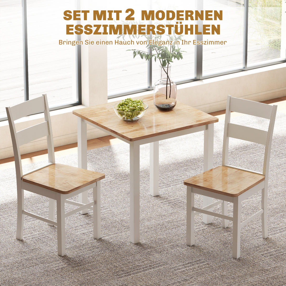 ESSZIMMERSTÜHLE 2er Set Gummiholz Eiche - Eichefarben/Weiß, Holz (40/88.5/50.5cm) - HOMCOM