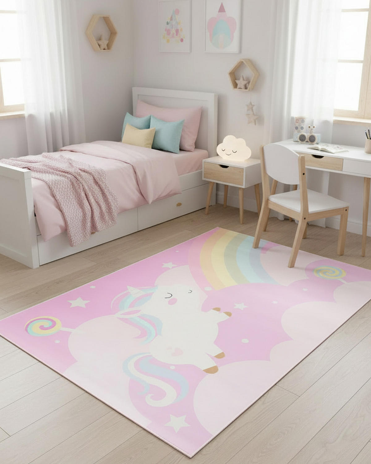 KINDERTEPPICH Bambini Vola Mazovia 80x150cm Rosa Einhorn Kurzflor - Pink, Textil (80/150cm) - Mazovia