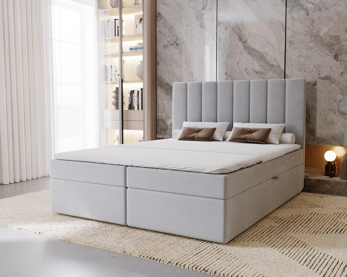 BOXBETT Nero mit 2 Bettkästen, 120x200, Grau, Velourstoff, Doppelbett mit Bonell-Matratze - Grau, Holz/Kunststoff (120/200cm) - Marpur