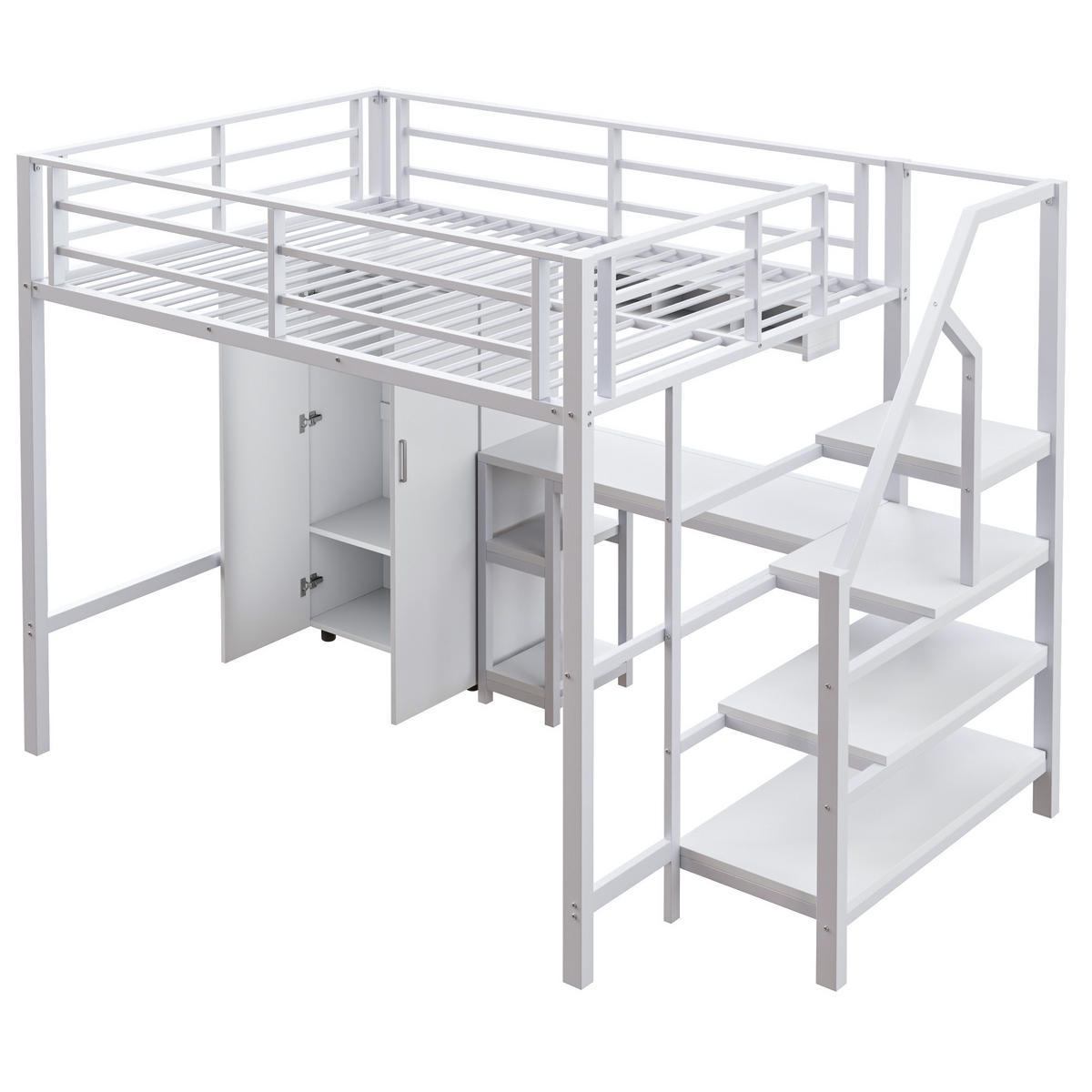 HOCHBETT 140x200cm Weiß Kleiderschrank Regale Ablageleiter Schreibtisch - Weiß, Metall (140/200cm) - FLIEKS