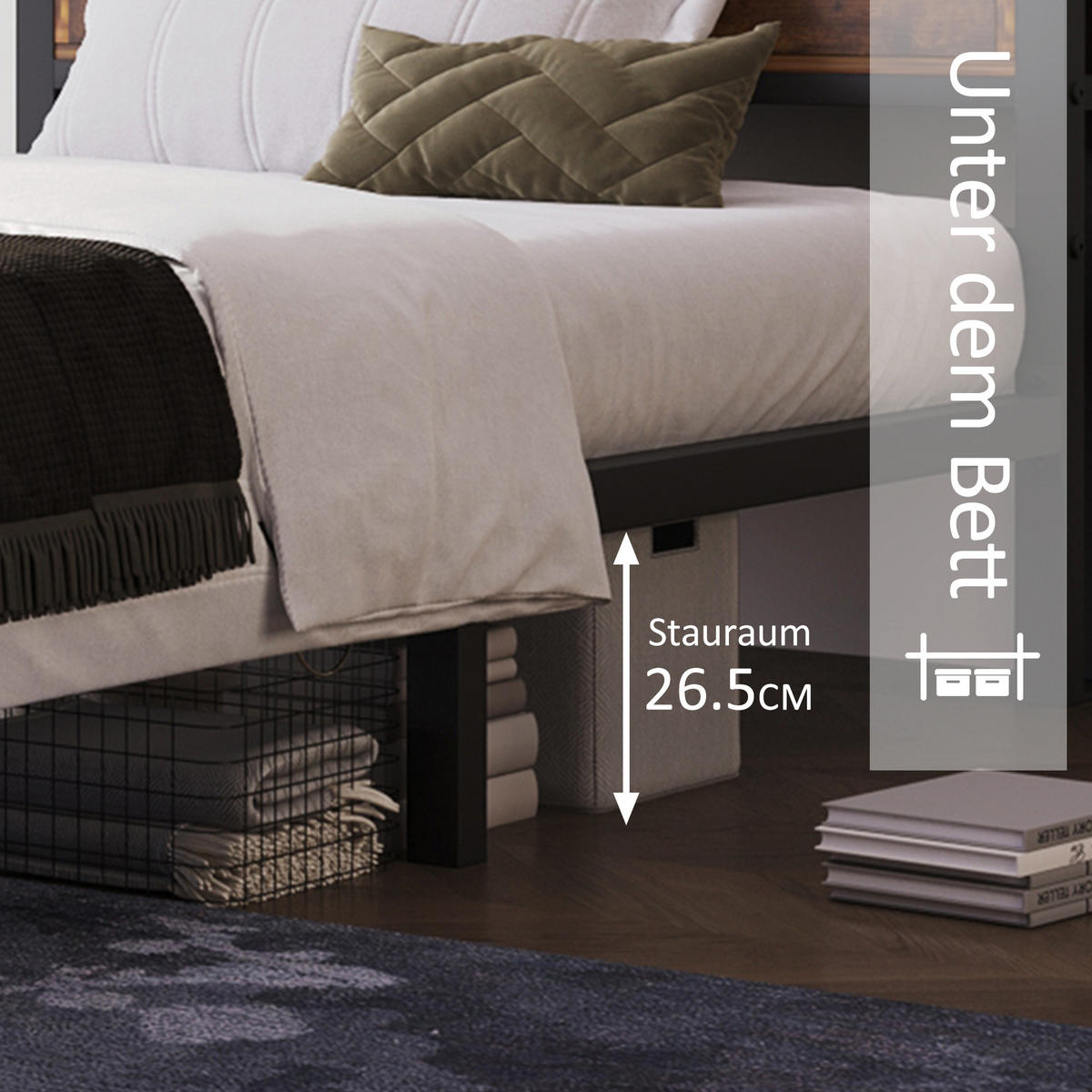METALLBETT 140/200 cm in Natur mit Regal - Braun, Holzwerkstoff/Metall (140/200cm) - WISHDOR