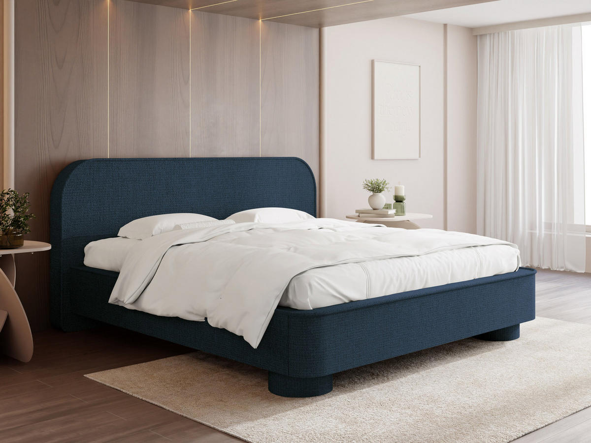 POLSTERBETT Aurora mit Bettkasten, Lattenrost & gepolsterten Füßen in Dunkelblau Chenille 120x200 cm - Blau/Birkefarben, Holzwerkstoff/Textil (120/200cm) - WFL GROUP