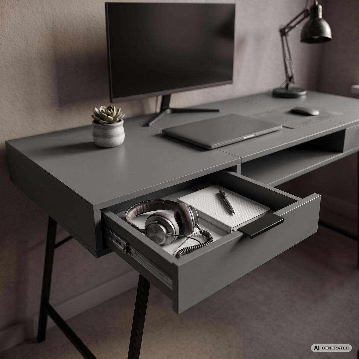 SCHREIBTISCH ARDEN 120 cm Graphit - Graphitfarben/Schwarz, Holzwerkstoff (120/50/80.5cm) - Akord