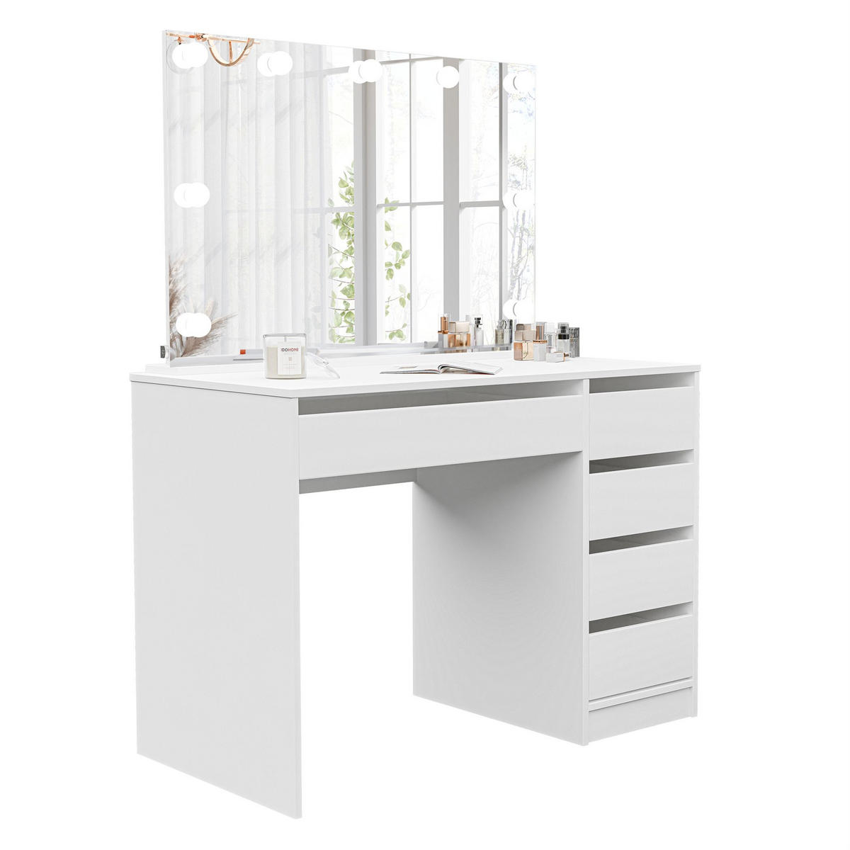 SCHMINKTISCH Bella Weiß 110 cm mit Spiegel und LED Beleuchtung - Weiß, Holzwerkstoff (110/77/55cm) - Idohome