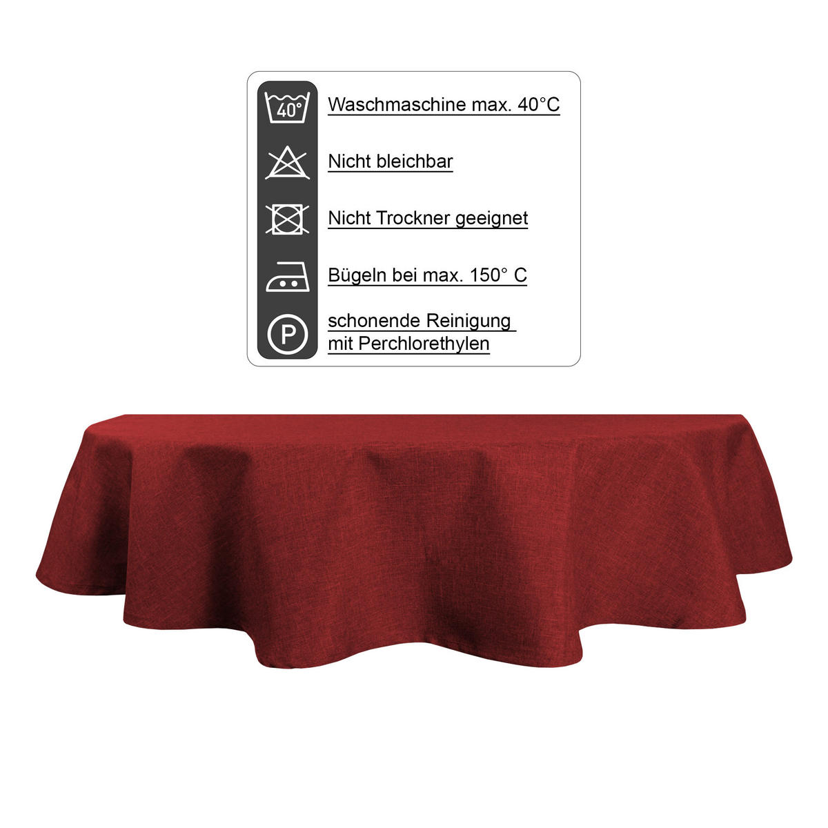 TISCHDECKE Leinenoptik 135/180 cm oval Bordeaux - Bordeaux, Textil (135/180cm) - TiborTex